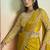 Mustard yellow natural crepe satin embroidery ready to wear saree