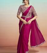 Rani lustrous satin silk embroidery ready to wear saree