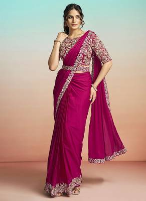 Rani lustrous satin silk embroidery ready to wear saree 2