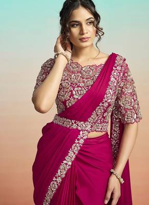 Rani lustrous satin silk embroidery ready to wear saree 3