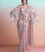 Peach georgette satin embroidery ready to wear saree