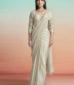 Pearl grey two tone satin silk embroidery ready to wear saree