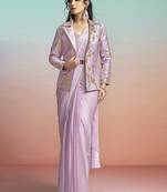 Lavender lustrous satin silk embroidery ready to wear saree