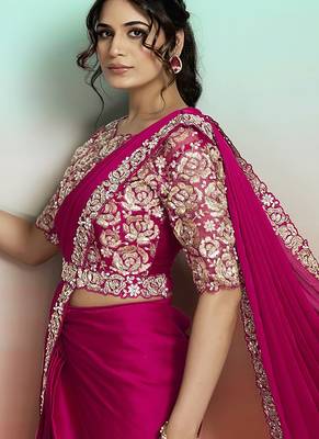 Rani lustrous satin silk embroidery ready to wear saree 4