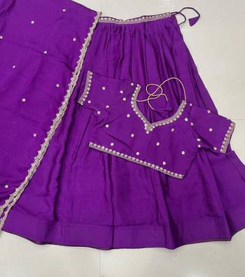 Deep Purple Silk Lehenga Choli with Scalloped Dupatta and Waist Belt 4