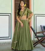 Light Green silk blend Lehenga Choli with Scalloped Dupatta and Waist Belt
