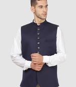 Men solid blue nehru jacket
