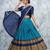 Navy Blue and Teal silk blend Lehenga Choli with Zari Border