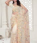 Cream Elegant sequin embroidered work net saree for women