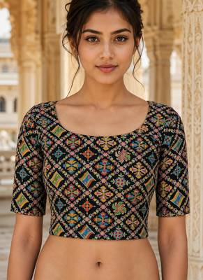 Women unstitched viscose blouse fabric with traditional printed ethnic designer pattern for saree blouse stitching 1