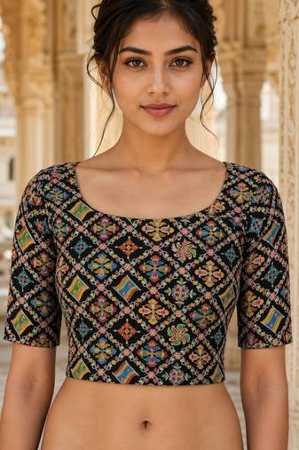 Women unstitched viscose blouse fabric with traditional printed ethnic designer pattern for saree blouse stitching