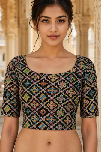 Women unstitched viscose blouse fabric with traditional printed ethnic designer pattern for saree blouse stitching