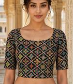 Women unstitched viscose blouse fabric with traditional printed ethnic designer pattern for saree blouse stitching