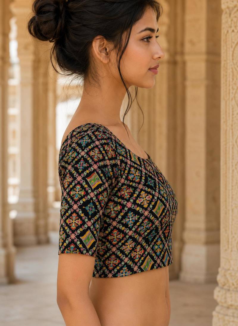 Women unstitched viscose blouse fabric with traditional printed ethnic designer pattern for saree blouse stitching