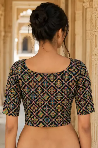 Women unstitched viscose blouse fabric with traditional printed ethnic designer pattern for saree blouse stitching