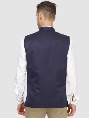 Men solid blue nehru jacket 4