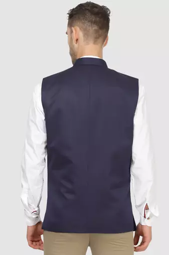 Men solid blue nehru jacket