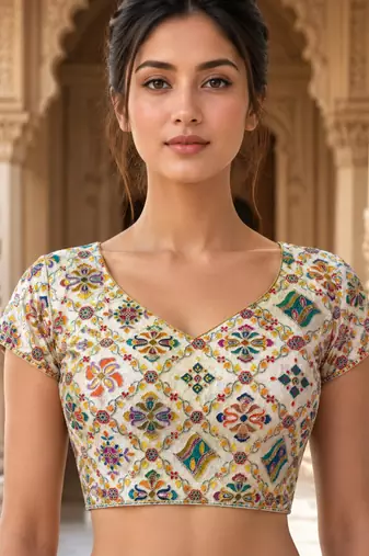 Women unstitched viscose blouse fabric with traditional printed ethnic designer pattern for saree blouse stitching