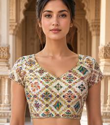 Women unstitched viscose blouse fabric with traditional printed ethnic designer pattern for saree blouse stitching