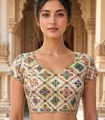 Women unstitched viscose blouse fabric with traditional printed ethnic designer pattern for saree blouse stitching