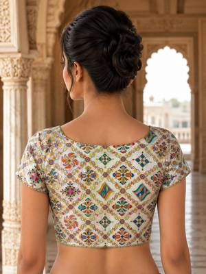 Women unstitched viscose blouse fabric with traditional printed ethnic designer pattern for saree blouse stitching 3