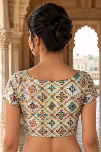 Women unstitched viscose blouse fabric with traditional printed ethnic designer pattern for saree blouse stitching