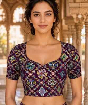 Women unstitched viscose blouse fabric with traditional printed ethnic designer pattern for saree blouse stitching 1
