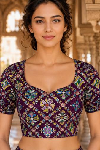 Women unstitched viscose blouse fabric with traditional printed ethnic designer pattern for saree blouse stitching