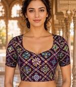 Women unstitched viscose blouse fabric with traditional printed ethnic designer pattern for saree blouse stitching