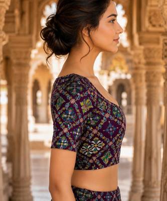 Women unstitched viscose blouse fabric with traditional printed ethnic designer pattern for saree blouse stitching 2