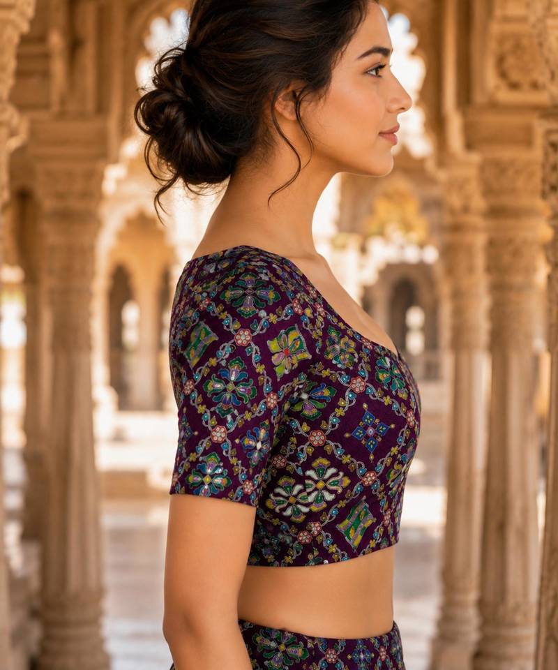 Women unstitched viscose blouse fabric with traditional printed ethnic designer pattern for saree blouse stitching