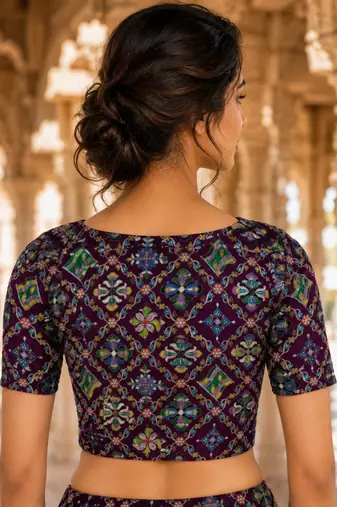 Women unstitched viscose blouse fabric with traditional printed ethnic designer pattern for saree blouse stitching