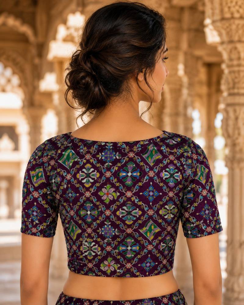 Women unstitched viscose blouse fabric with traditional printed ethnic designer pattern for saree blouse stitching
