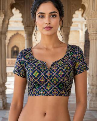 Women unstitched viscose blouse fabric with traditional printed ethnic designer pattern for saree blouse stitching 1