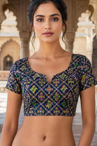 Women unstitched viscose blouse fabric with traditional printed ethnic designer pattern for saree blouse stitching