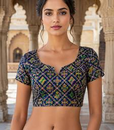 Women unstitched viscose blouse fabric with traditional printed ethnic designer pattern for saree blouse stitching