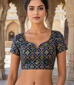 Women unstitched viscose blouse fabric with traditional printed ethnic designer pattern for saree blouse stitching
