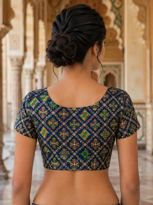 Women unstitched viscose blouse fabric with traditional printed ethnic designer pattern for saree blouse stitching 3