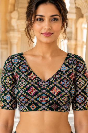 Women unstitched viscose blouse fabric with traditional printed ethnic designer pattern for saree blouse stitching