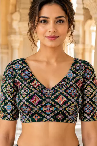 Women unstitched viscose blouse fabric with traditional printed ethnic designer pattern for saree blouse stitching