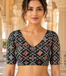Women unstitched viscose blouse fabric with traditional printed ethnic designer pattern for saree blouse stitching