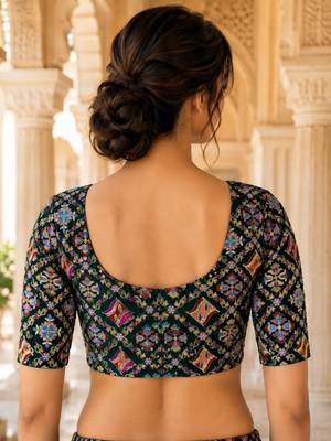 Women unstitched viscose blouse fabric with traditional printed ethnic designer pattern for saree blouse stitching 3
