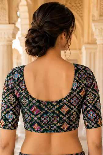 Women unstitched viscose blouse fabric with traditional printed ethnic designer pattern for saree blouse stitching