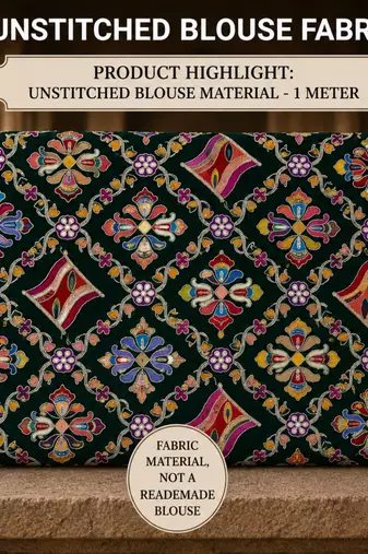 Women unstitched viscose blouse fabric with traditional printed ethnic designer pattern for saree blouse stitching