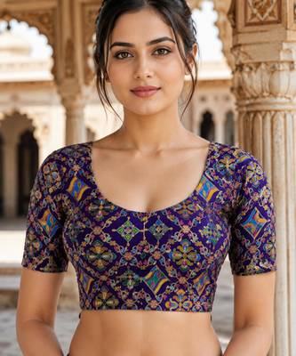 Women unstitched viscose blouse fabric with traditional printed ethnic designer pattern for saree blouse stitching 1