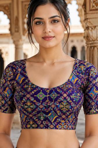 Women unstitched viscose blouse fabric with traditional printed ethnic designer pattern for saree blouse stitching