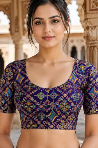 Women unstitched viscose blouse fabric with traditional printed ethnic designer pattern for saree blouse stitching