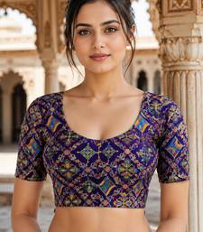 Women unstitched viscose blouse fabric with traditional printed ethnic designer pattern for saree blouse stitching