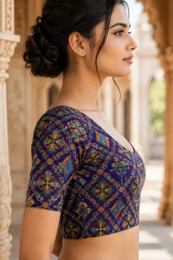 Women unstitched viscose blouse fabric with traditional printed ethnic designer pattern for saree blouse stitching