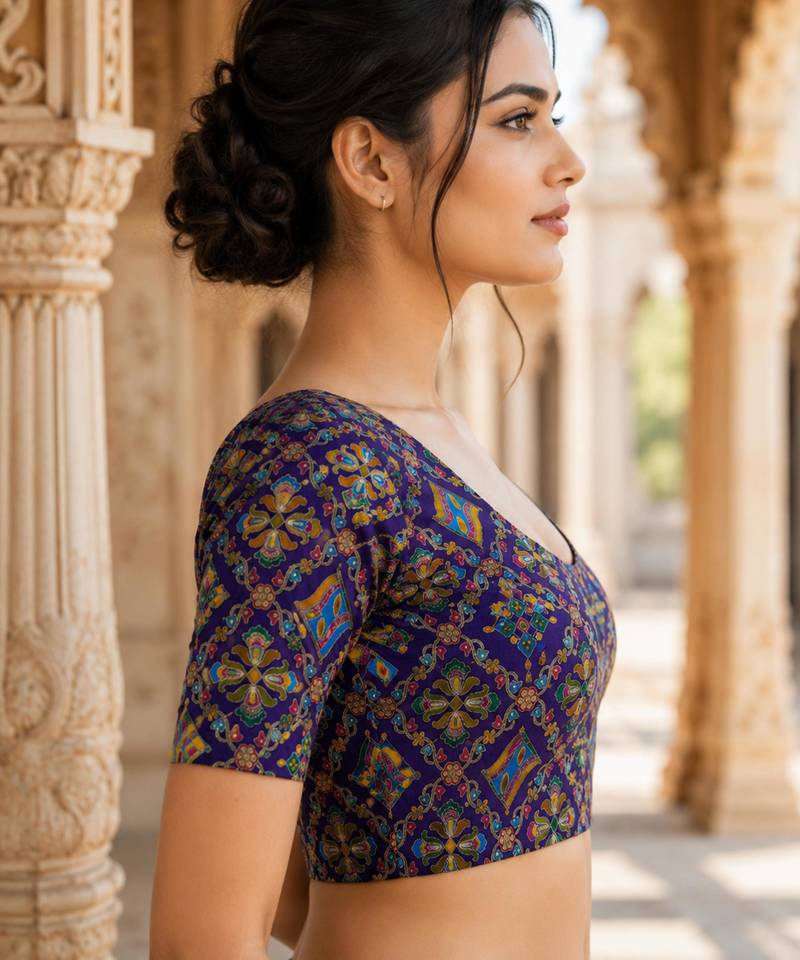 Women unstitched viscose blouse fabric with traditional printed ethnic designer pattern for saree blouse stitching